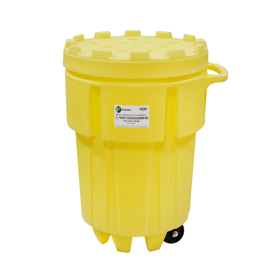 95-Gallon Wheeled Poly-Overpack® Salvage Drum, Yellow