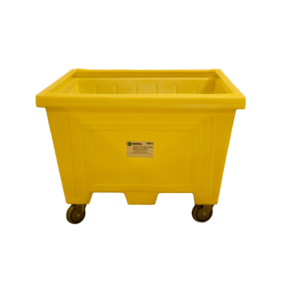 Large Tote Bin with Lid and 8" Rubber Wheels, Yellow