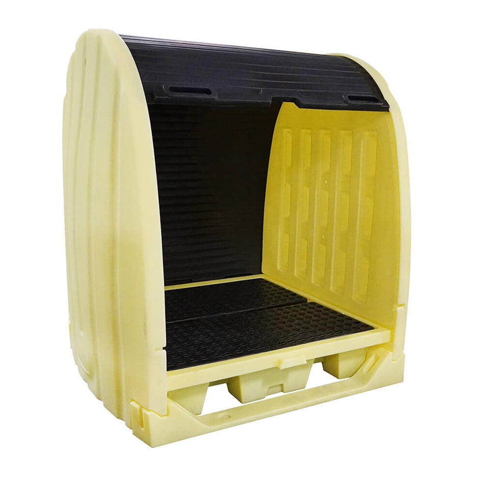 4 Drum Roll-Top Hardcover Spill Pallet, Yellow