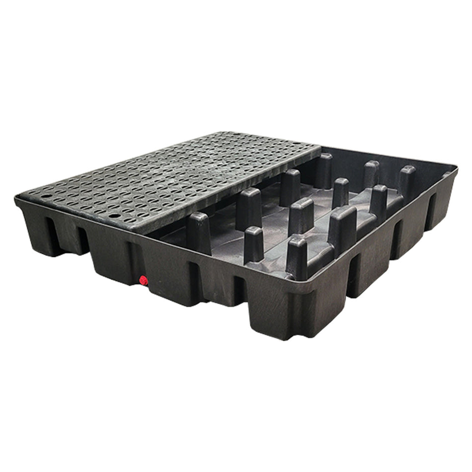 4 Drum Slim-Line Poly Spill Pallet, Black