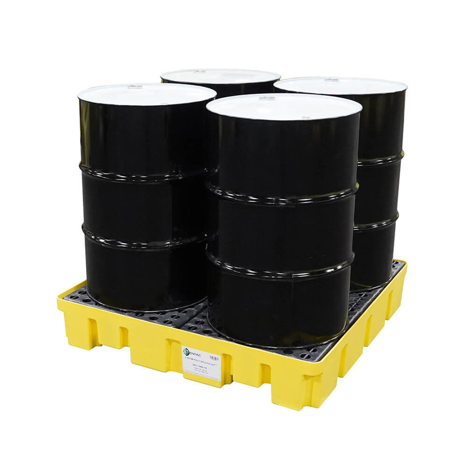 5400-YE 4 Drum Slim-Line Poly Spill Pallet No Drain , Yellow 49 x 49 x 8.75