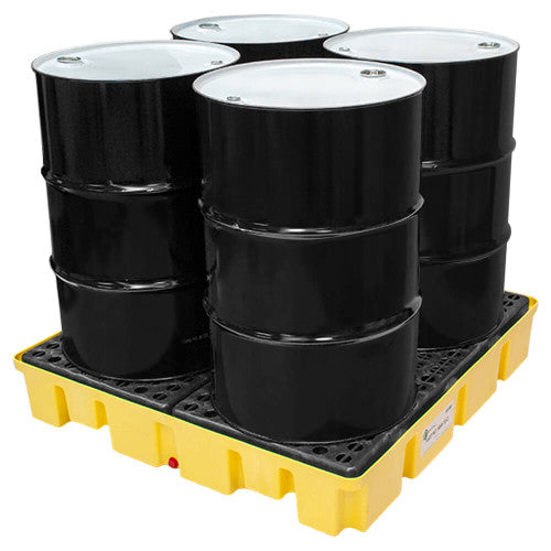 5400-YE-D  4 Drum Slim-Line Poly Spill Pallet, Yellow 49 x 49 x 8.75